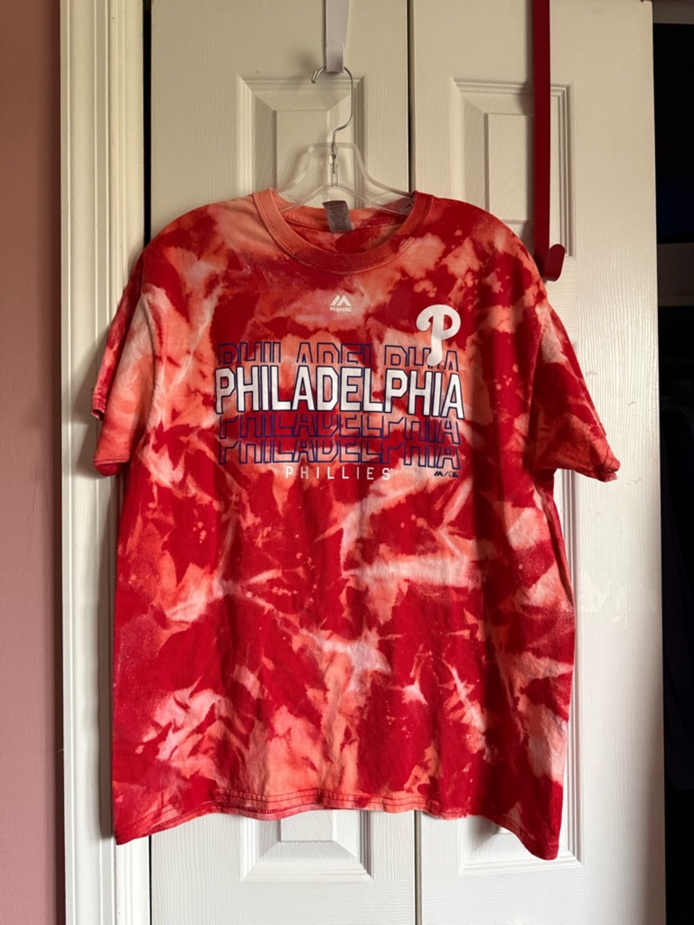 Philadelphia Phillies Red custom made Tie-Dye Crewneck Short Sleeve Tee sz L